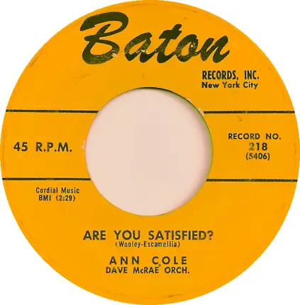 Ann Cole - Are You Satisfied / Darling, Don't Hurt Me