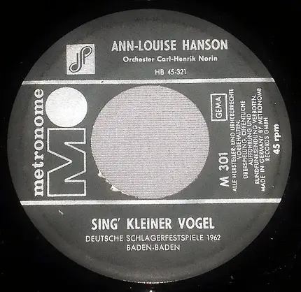 Ann-Louise Hanson - Au Revoir, Auf Wiedersehn / Sing' Kleiner Vogel