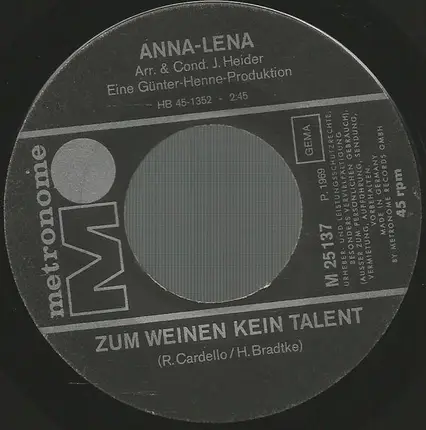 Anna-Lena Löfgren - Zum Weinen Kein Talent / Ich Bin Leider Keine Grosse Dame