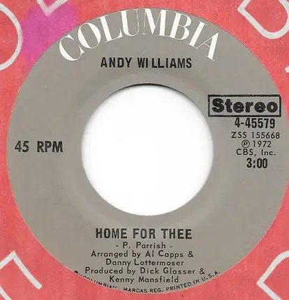 Andy Williams - Love Theme From "The Godfather" (Speak Softly Love) / Home For Thee