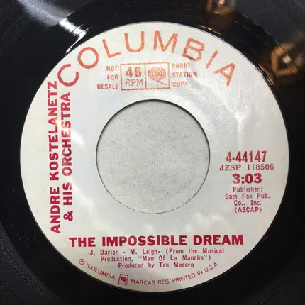 André Kostelanetz And His Orchestra - Born Free / The Impossible Dream