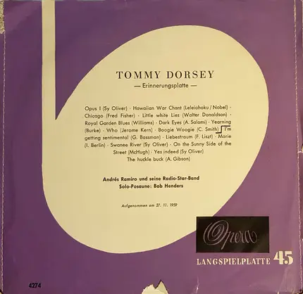 Andrés Ramiro And His Radio-Star-Band , Bob Henders - Tommy Dorsey - Erinnerungsplatte