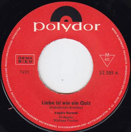 Angèle Durand - Liebe Ist Wie Ein Quiz / My Lady