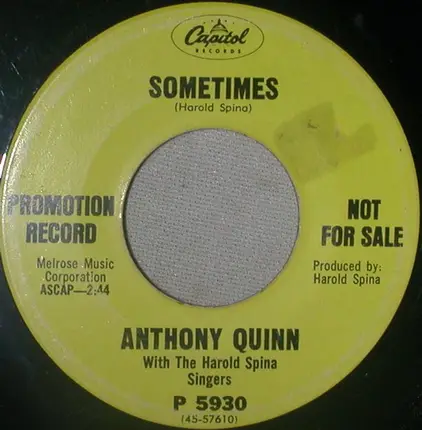 Anthony Quinn with The Harold Spina Singers - I Love You, You Love Me / Sometimes