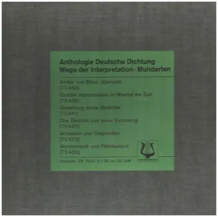 Anthologie Deutsche Dichtung - Wege der Interpretation, Mundarten