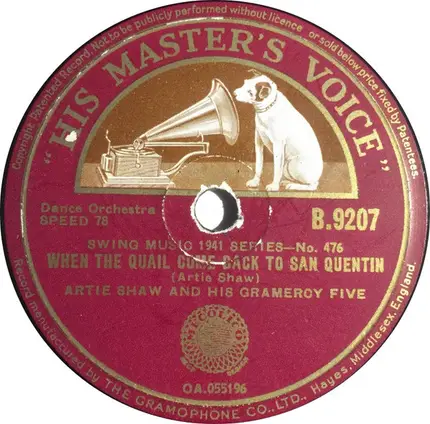 Artie Shaw And His Gramercy Five - Dr. Livingstone, I Presume? / When The Quail Come Back To San Quentin