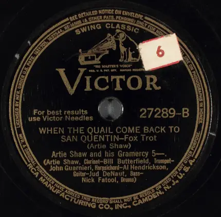 Artie Shaw And His Gramercy Five - Dr. Livingstone, I Presume? / When The Quail Come Back To San Quentin