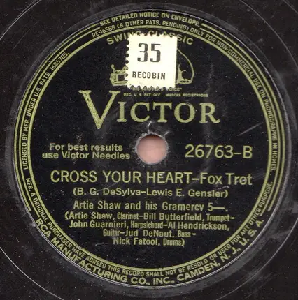 Artie Shaw And His Gramercy Five - Summit Ridge Drive / Cross Your Heart