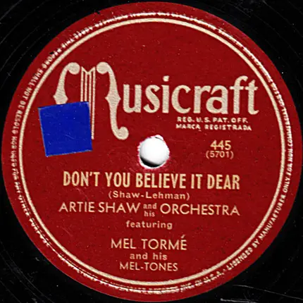 Artie Shaw And His Orchestra / Artie Shaw And His Orchestra Featuring Mel Tormé And His The Mel-Ton - Connecticut