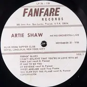 LP - Artie Shaw And His Orchestra - Live From The Blue Room Supper Club Of Hotel Lincoln New York City
