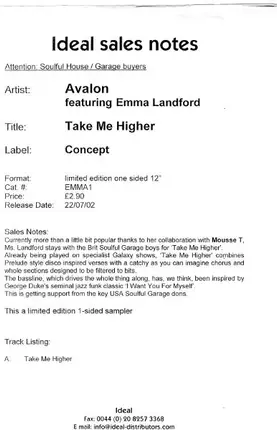 Avalon featuring Emma Lanford - Take Me Higher