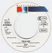 7inch Vinyl Single - Bap - Vis À Vis