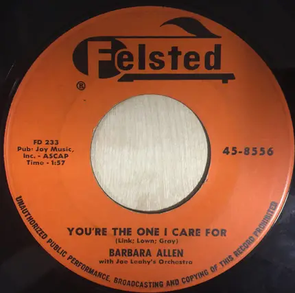 Barbara Allen With Joe Leahy Orchestra - You're The One I Care For
