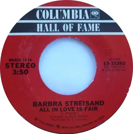 Barbra Streisand - The Way We Were / All In Love Is Fair