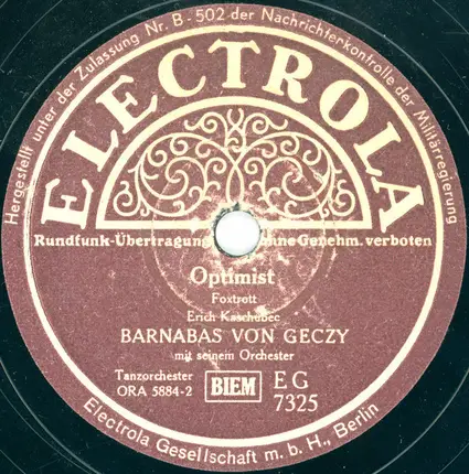 Barnabas Von Géczy Und Sein Orchester - Groteske / Optimist