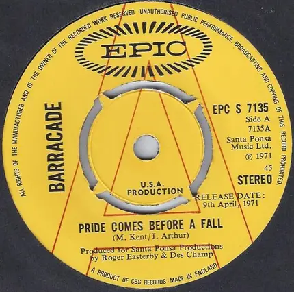 Barracade - Pride Comes Before A Fall