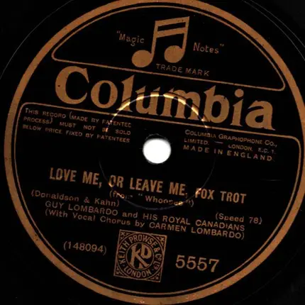 Ben Selvin & His Orchestra / Guy Lombardo - Redskin / Love Me, Or Leave Me