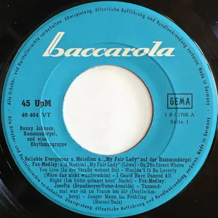 Benny Johnson , Hammondorgel, Und Unknown Artist - Beliebte Evergreens Und Melodien Aus "My Fair Lady" Auf Der Hammondorgel