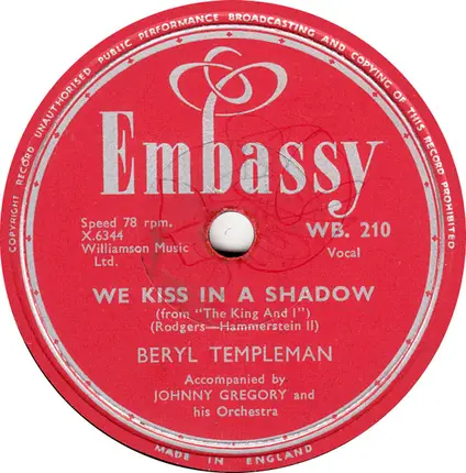 Beryl Templeman Accompanied By John Gregory And His Orchestra - Lay Down Your Arms / We Kiss In A Shadow