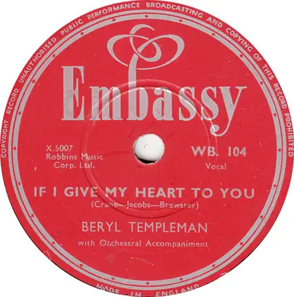 Beryl Templeman - I Love Paris / If I Give My Heart To You