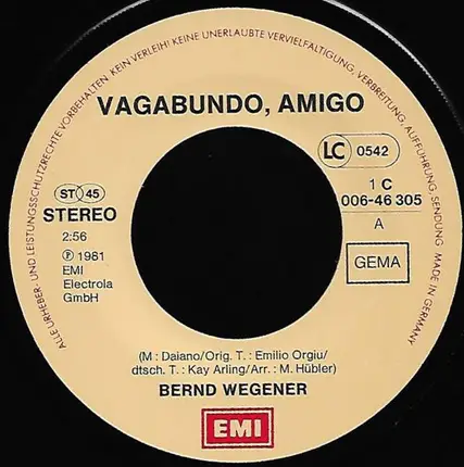 Bernd Wegener - Vagabundo, Amigo