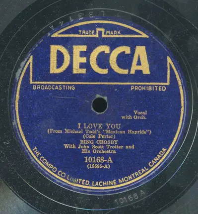 Bing Crosby With John Scott Trotter And His Orchestra - I Love You / I'll Be Seeing You