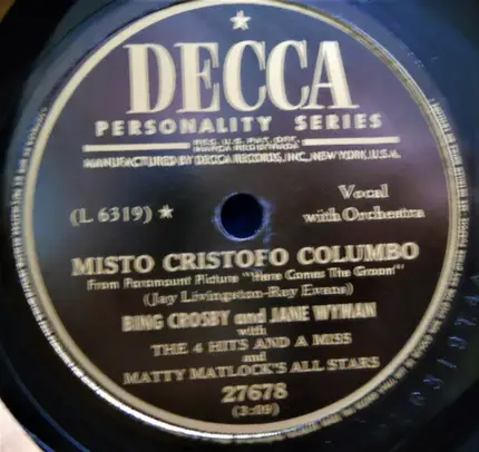 Bing Crosby And Jane Wyman With 4 Hits And A Miss And Matty Matlock's All Stars - In The Cool, Cool, Cool Of The Evening