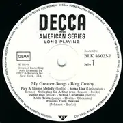 LP - Bing Crosby - My Greatest Songs - Mono