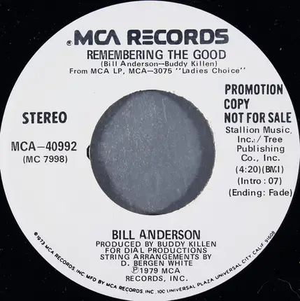 Bill Anderson - This Is A Love Song / Remembering The Good
