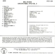 CD - Bill Evans - Live In Paris, 1972 Vol. 3