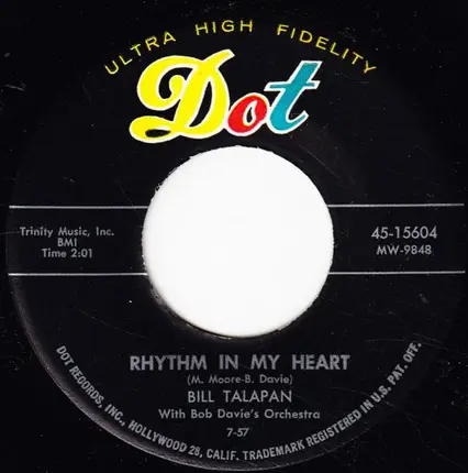 Bill Talapan With Bob Davie's Orchestra - The Cryin' Side Of Town / Rhythm In My Heart