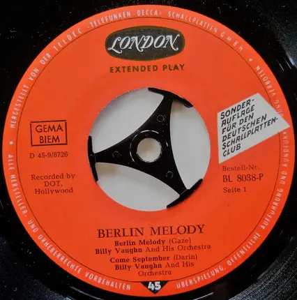 Billy Vaughn And His Orchestra / Lawrence Welk And His Orchestra - Berlin Melody