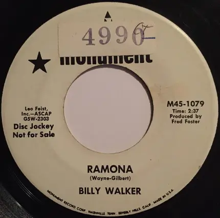Billy Walker - One Inch Off The Ground / Ramona