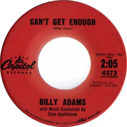 Billy Adams - Can't Get Enough / The Gods Were Angry With Me