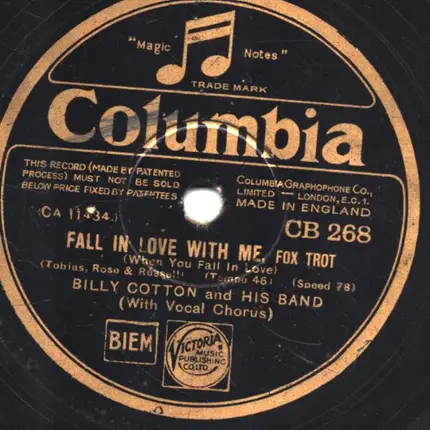 Billy Cotton And His Band - Fall In Love With Me / Walkin' My Baby Back Home