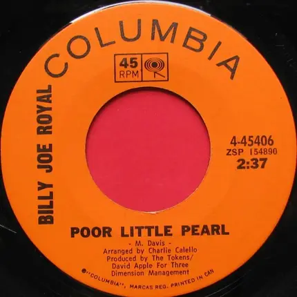 Billy Joe Royal - Poor Little Pearl / The Lady Lives To Love