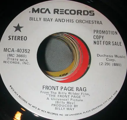 Billy May And His Orchestra - Front Page Rag