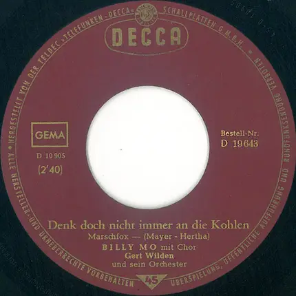 Billy Mo - Denk Doch Nicht Immer An Die Kohlen