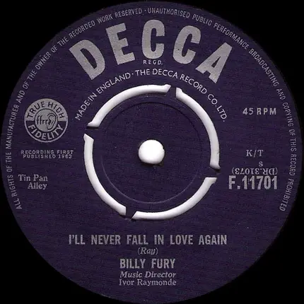 Billy Fury - I'll Never Fall In Love Again / In  Summer