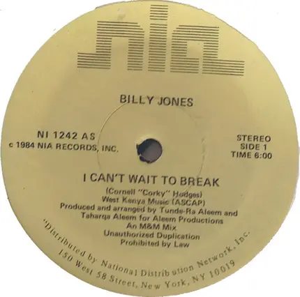 Billy Jones - I Can't Wait To Break