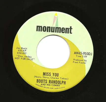 Boots Randolph And His Combo - Miss You / Yodelin' Sax