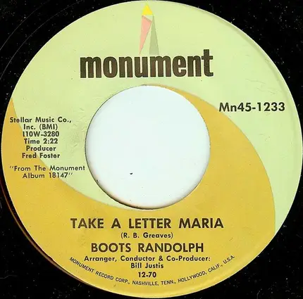 Boots Randolph - C. C. Rider / Take A Letter Maria