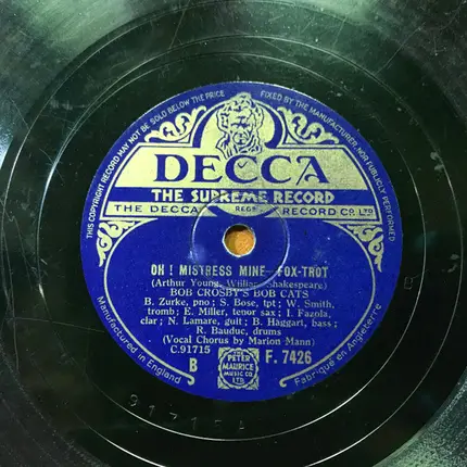 Bob Crosby And The Bob Cats - It Was A Lover And His Lass / Oh! Mistress Mine