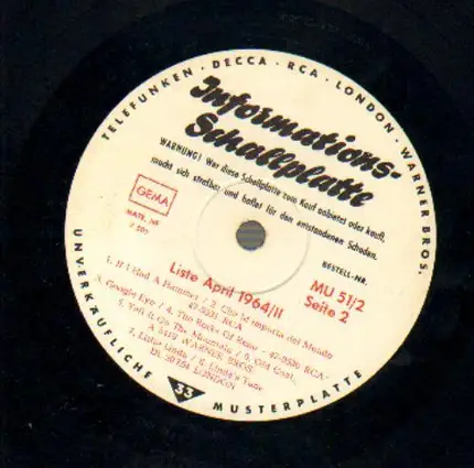 Bob Moore a.o. - Informationsschallplatte Liste April 1964/II
