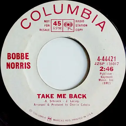 Bobbe Norris - Take Me Back / Thank You Love
