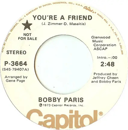 Bobby Paris - You're A Friend