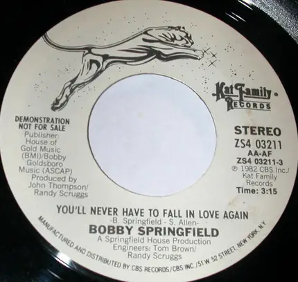 Bobby Springfield - You'll Never Have To Fall In Love Again
