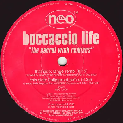 Boccaccio Life - The Secret Wish (Remixes)