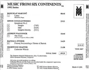 CD - Martinů , Constantinides , Waggoner , Snyder , Sherwood Shaffer - Music From Six Continents: 1992 Series