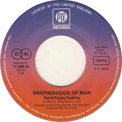 Brotherhood Of Man - I Give You My Love / Got A Funny Feeling